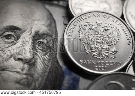 Dollars And Rubles. Economic Crisis, Decline Of The World Economy. Ruble Devaluation.