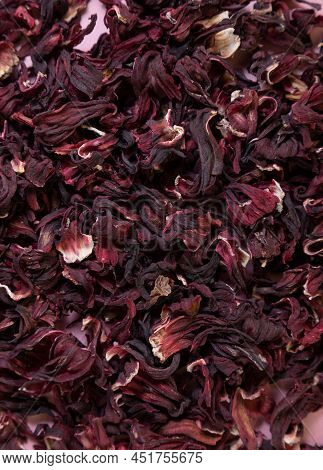 Herbal Tea, Dry Hibiskus Flower, Immune Booster In Color Background