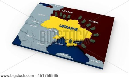 Stylich 3d Map Of Ukraine Surrounded By Tanks And Neighboring Countries
