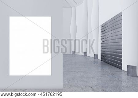 Abstract Spacious Round Concrete Interior With Empth White Mock Up Poster On Wall. Architecture And 