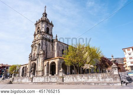 Parish Of San Martin In The Goiko Square Next To The Town Hall In Andoain, Gipuzkoa. Basque Country