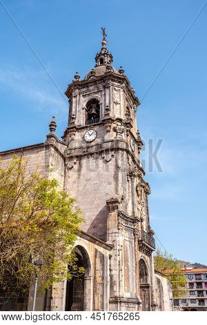Tower Of The Parish Of San Martin In The Goiko Square Next To The Town Hall In Andoain, Gipuzkoa. Ba