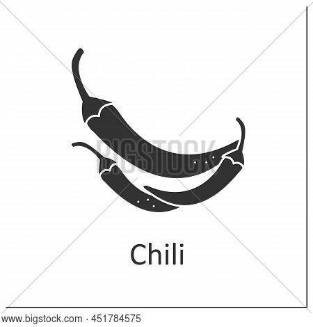 Chili Glyph Icon. Hot-tasting Pod For Sauces, Relishes, And Powders. Additional Taste For Food. Herb