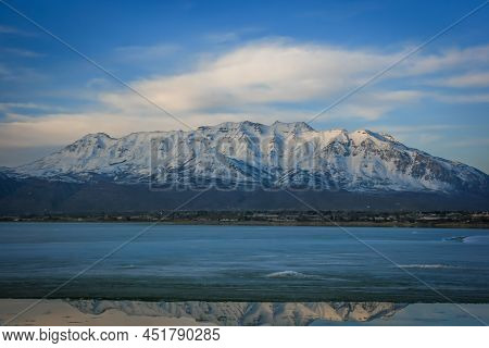 Mount Timpanogos At Sunset In The Winter