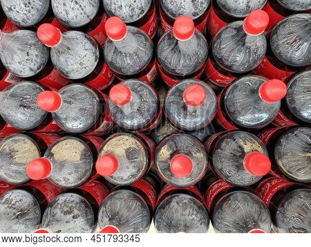Soft Drink Bottle In A Box . Top View , Focus Selection, Wallpeper Background Pattern.