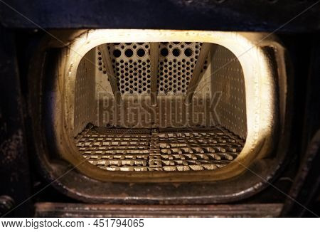 The Inside Of A Firebox, An Empty Coal Burning Steam Locomotive