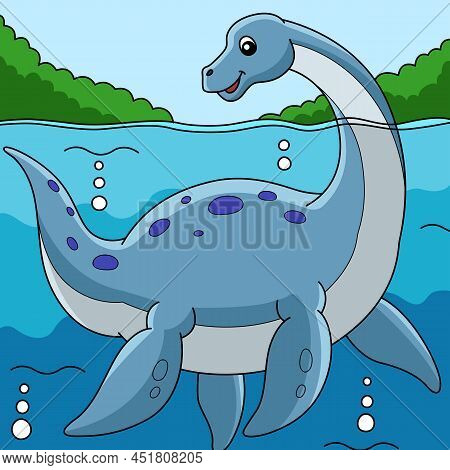This Cartoon Clipart Shows A Plesiosaurus Dinosaur Illustration.