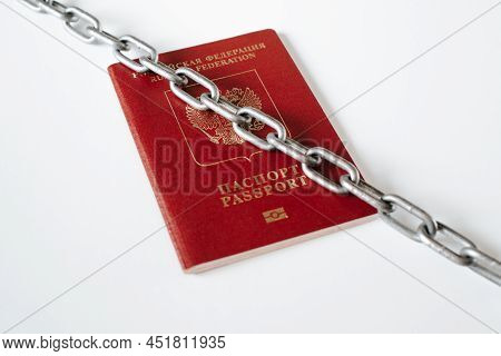 Russian Cancellation Culture, Sanctions, Ban Concept. Close-up Of Canceled International Biometric P
