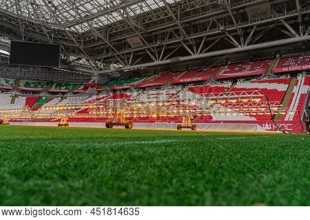 Kazan, Russia. 2022 March 28. Assimilation Lighting In Soccer Stadium. Lighting Assimilation Off Gra