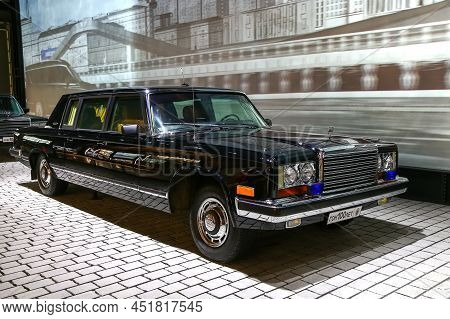Moscow, Russia - February 24, 2022: Soviet Government Limousine Zil 41045 In The Museum Of The Speci