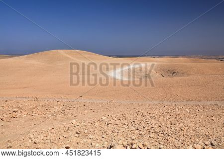 Agafay Desert Landscape Near Marrakech, Morocco. Desert Dirt Road.
