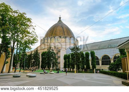 Moscow, Russia - July 21, 2021: Square Near Pavilion Number 34 
