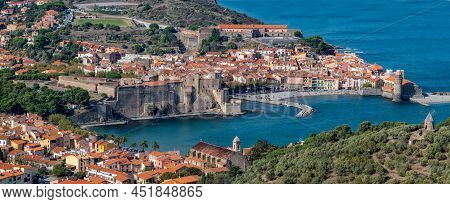 The Amazing Aerial View Over Collioure From Fort Saint Elme Surrounded By Vineyards, Vermeille Coast