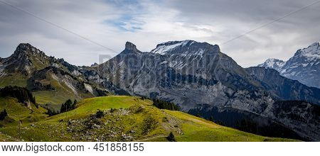 Wonderful Panoramic View Over The Swiss Alps - View From Schynige Platte Mountain - Travel Photograp