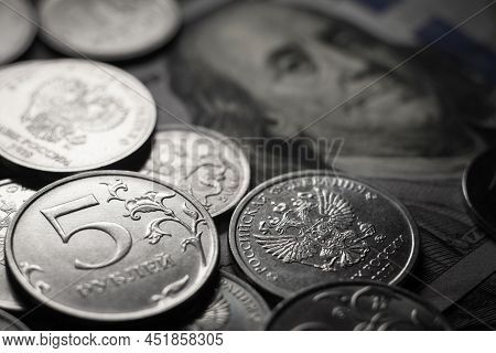 Dollars And Rubles. Economic Crisis, Decline Of The World Economy. Ruble Devaluation.