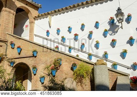 Courtyard Of A House At Cordova On Andalusia, Spain