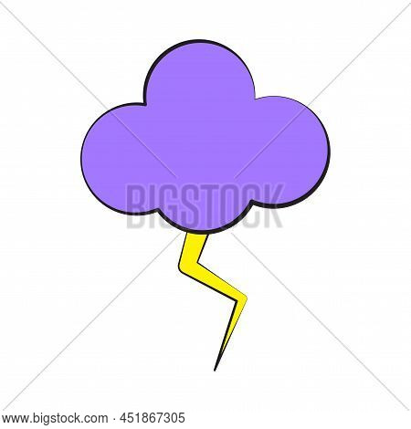 Cartoon Cloud Lightning In Cartoon Style. Funny Design Element. Vector Illustration. Stock Image.