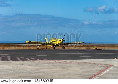 La Gomera, Spain - August 12, 2021: Air Tractor At-802 Propeller Airplane On The Runway