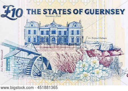 Saumarez Park, Les Niaux Watermill And Le Trepid Dolmen From Guernsey Money -  Pounds