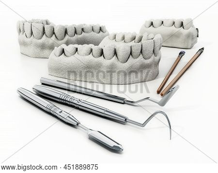 Artificial Teeth Model,modeling And Painting Tools. 3d Illustration.