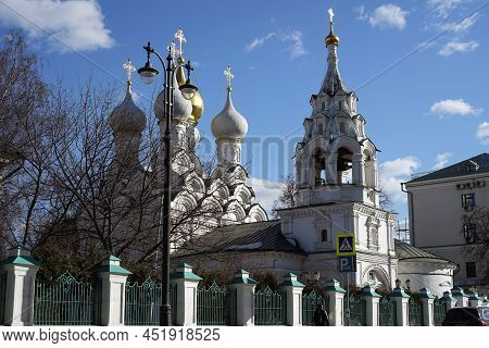 Moscow Russia - March 2022: Historical Center Of Moscow. Popular Tourist Spot. Nikolskaya Church On 
