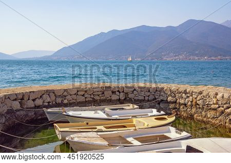 Beautiful Mediterranean Landscape. Montenegro, Adriatic Sea. View Of Bay Of Kotor, Tivat. Mandrac (m