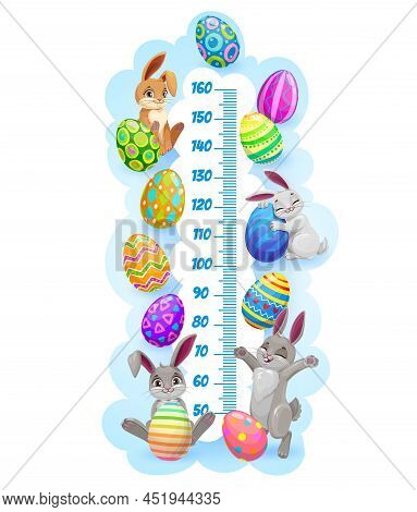 Easter Bunnies And Eggs. Kids Height Chart, Growth Measure Meter. Vector Wall Sticker For Children H