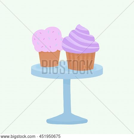 Sweet Colorful Birthday Cakes On The White Background Fot An Invitation Card.