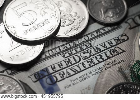 Dollars And Rubles. Economic Crisis, Decline Of The World Economy. Ruble Devaluation.