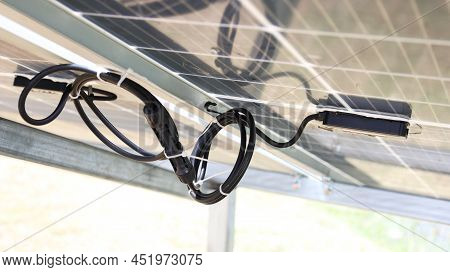 Solar Cell Connector. Solar Pv Connector Of The Solar Cell Circuit And Wires Under The Solar Panel I