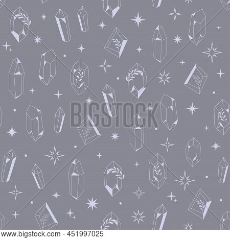 Boho Witch And Magic Pattern With Crystal And Symbols