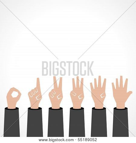 Hands make number zero to five