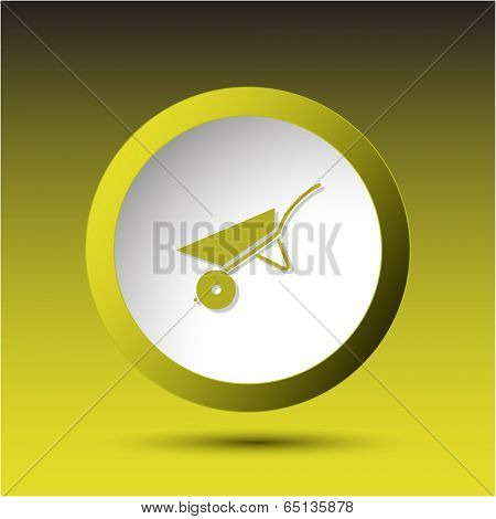 Wheelbarrow. Plastic button. Vector illustration.