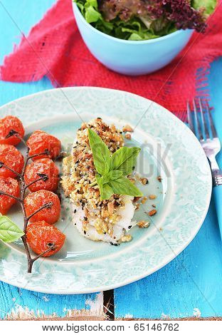 Codfish Fillet With Baked Cherry Tomato