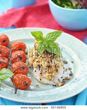 Codfish Fillet With Baked Cherry Tomato