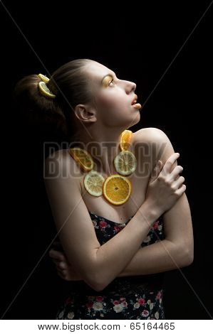 Woman with fruits