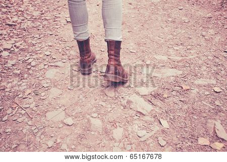 Woman Walking In Forest