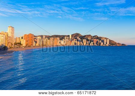 Benidorm Alicante playa de Levante beach sunset in spain Valencian community
