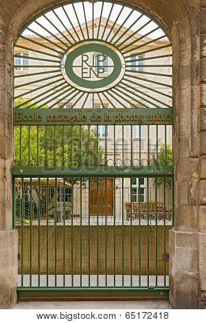 Entrance Gate To National School Of Photography In Arles, France.