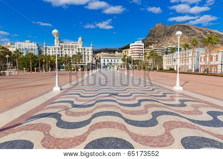 Alicante city and castle from port in Mediterranean Spain Valencian Community