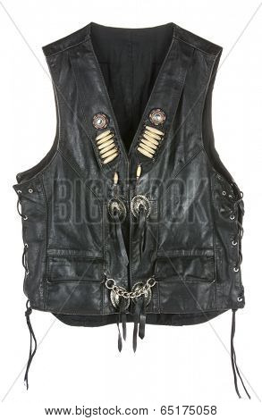 Vintage Leather biker jacket vest custom made isolated on white