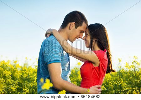 Couple in love in field