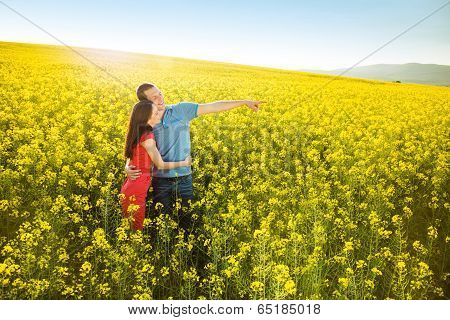 Couple in love in field