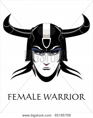 Female warrior, horned Warrior Girl head in black and white