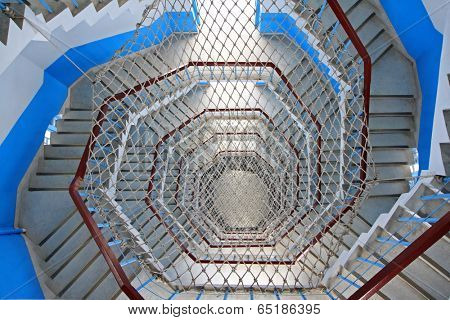 NANTOU COUNTY, TAIWAN - DECEMBER 30 : Spiral Staircase with rope netting inside the Ci En Pagoda at Sun Moon Lake on December 30, 2011 in Nantou County, Taiwan