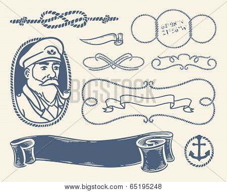 Nautical decoration set over white background.