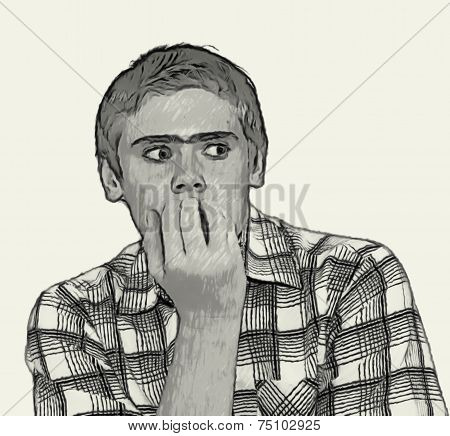 Sketch Teen Boy Body Language - Nervous Biting Nails