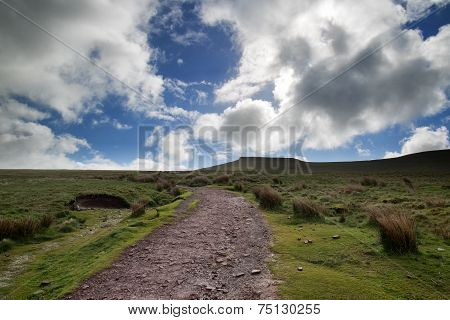 Beautiful Landscape Of Brecon Beacons National Park With Moody Sky