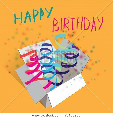 Vector illustration. Happy birthday. Ribbon and konfetti