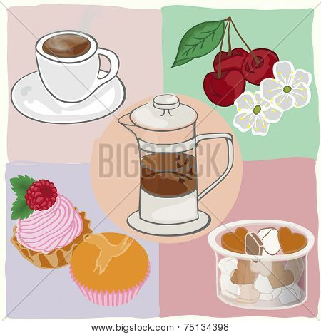 Tea Drinking With Cakes And Sweets